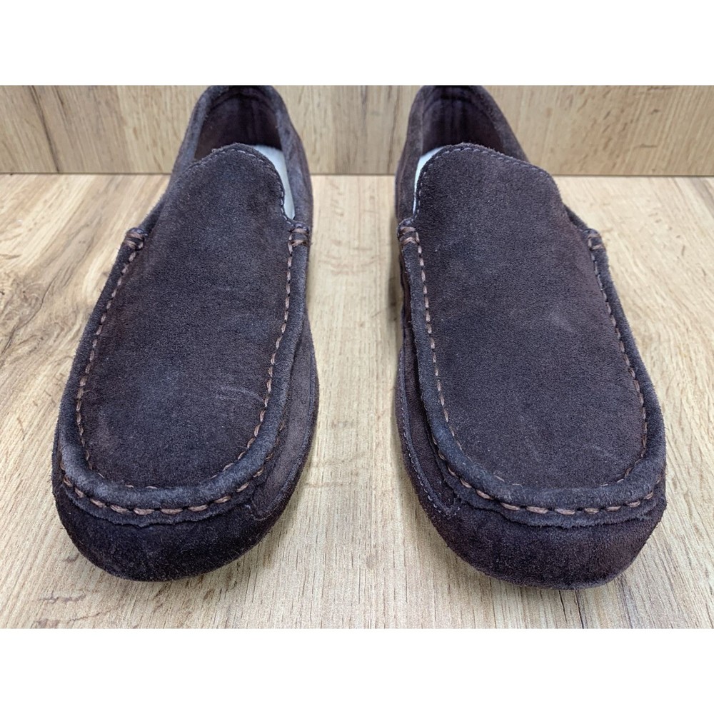 UGG Men’s 8 Alder Suede Slip On Loafers Sheepskin Lining Black Slippers 1003419 - Picture 6 of 16